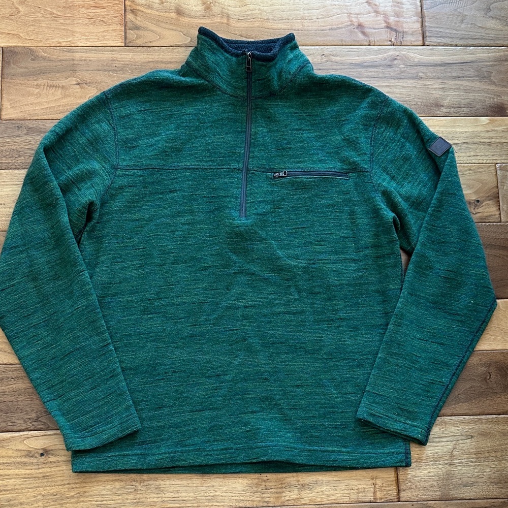 Overland wool 1/4 zip green and grey pullover